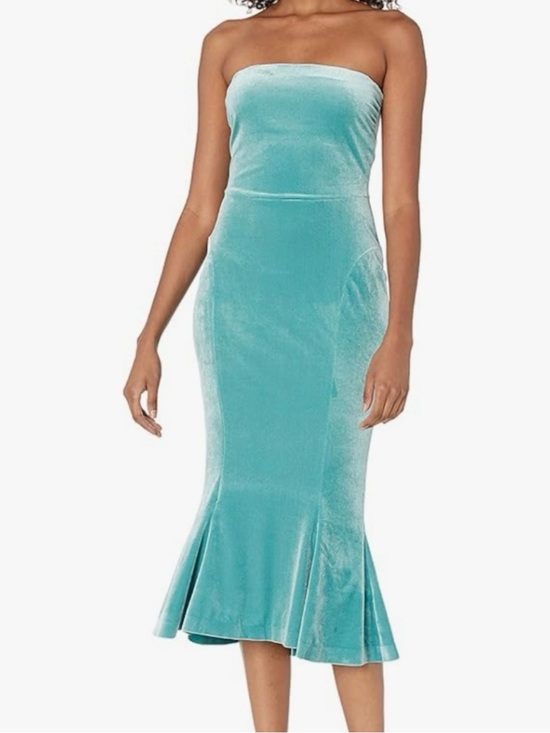 Norma Kamali Dresses & Skirts - Norma Kamali Strapless Teal Velvet Mermaid Midi Cocktail Formal Evening Dress